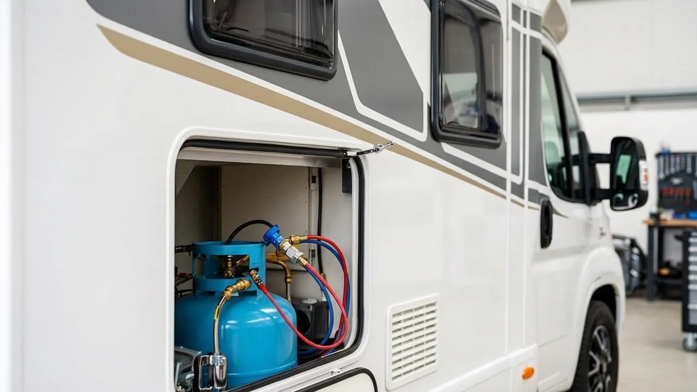 Kfz-Sachverständiger prüft die Gasanlage eines Wohnmobils